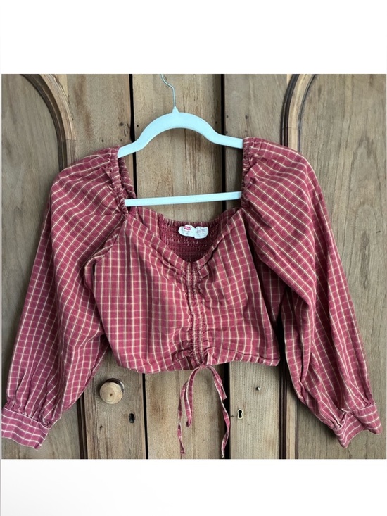 Levi's Tops - Levi's Red Plaid Cropped Peasant Blouse